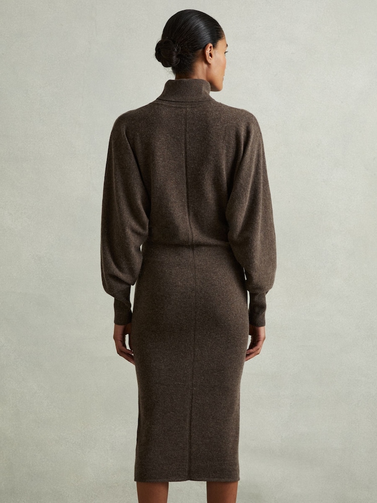 Reiss Chocolate Winslet Roll-Neck Knitted Midi Dress With Cashmere - Image 4 of 5
