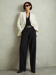 Reiss Black Zoe Wool Blend Barrel Leg Trousers - Image 1 of 6