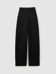 Reiss Black Zoe Wool Blend Barrel Leg Trousers - Image 2 of 6