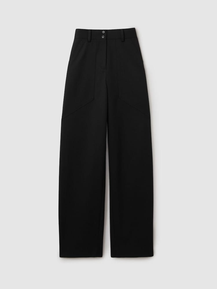 Reiss Black Zoe Wool Blend Barrel Leg Trousers - Image 2 of 6