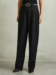 Reiss Black Zoe Wool Blend Barrel Leg Trousers - Image 3 of 6