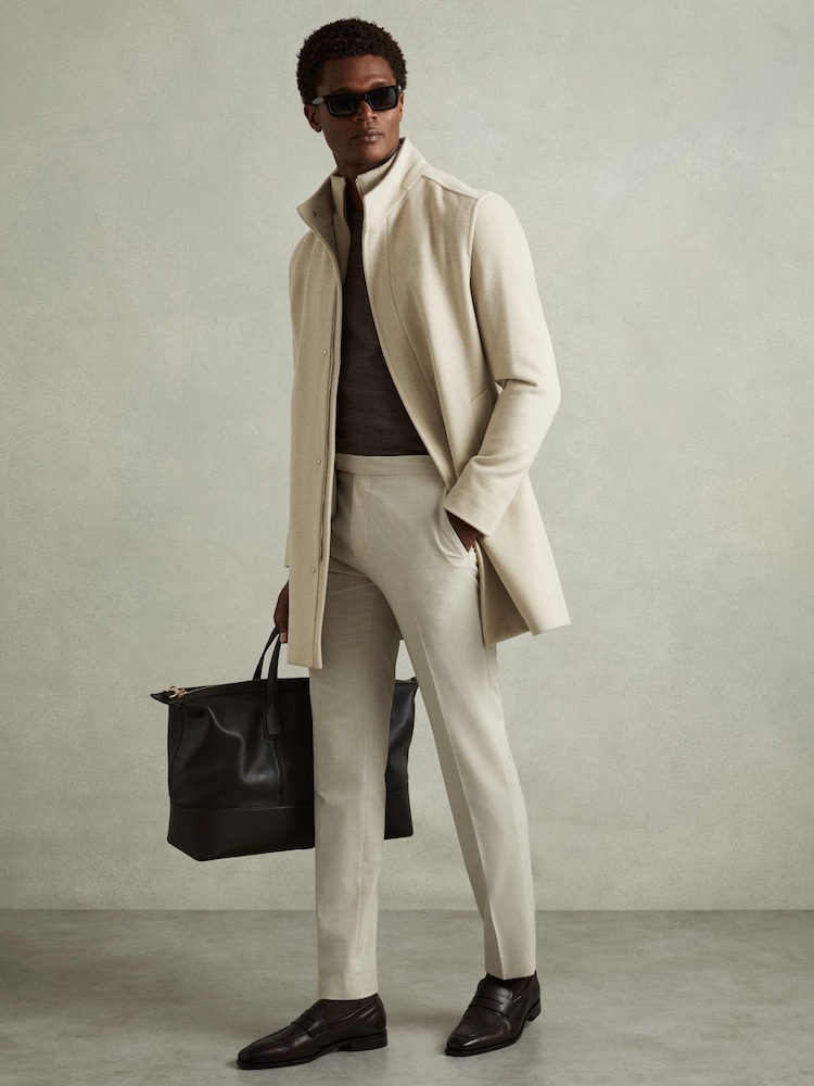 Reiss Oatmeal Bhule Wool-Blend Hybrid Coat - Image 1 of 6