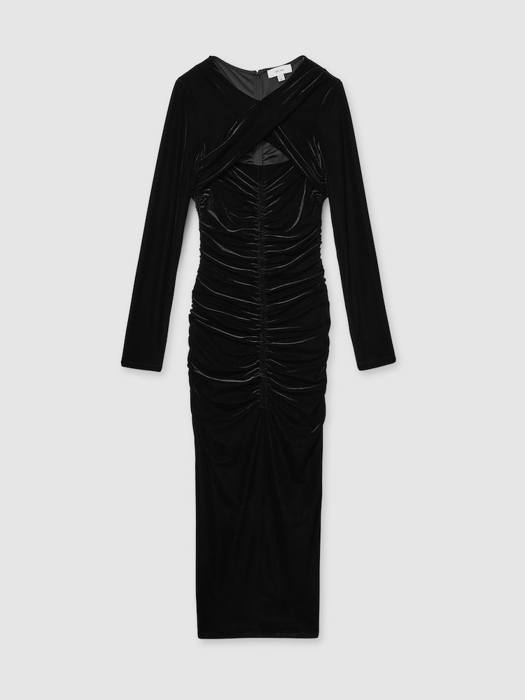 Reiss Sia Velvet Ruched Twist-Front Midi Dress - Bild 2 von 6 Reiss Sia Velvet Ruched Twist-Front Midi Dress - Bild 2 von 6
