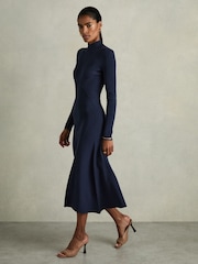 Reiss Hannah Gât rotund Ribbed Midi Rochie - Image 1 of 6