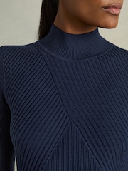 Reiss Hannah Gât rotund Ribbed Midi Rochie - Image 4 of 6