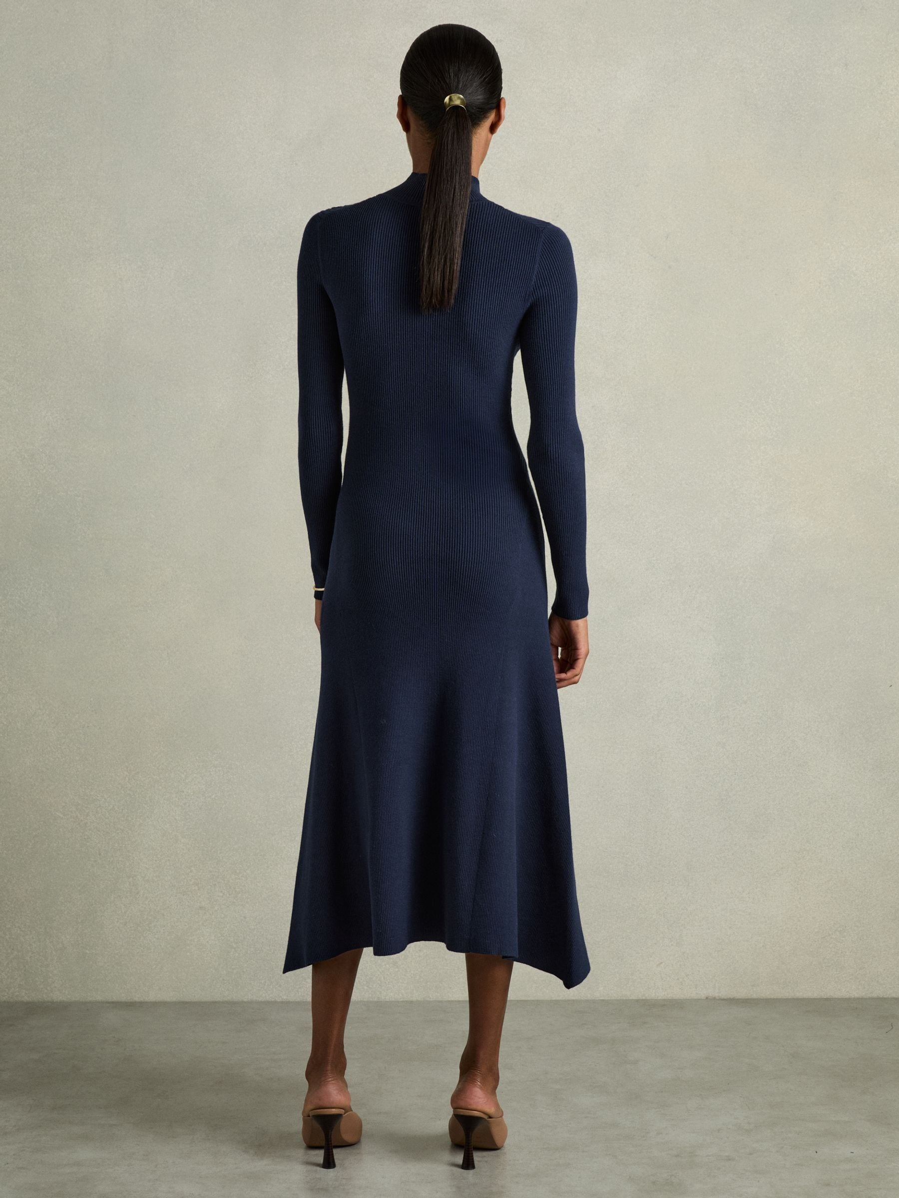 Buy Reiss Navy Hannah Round Neck Ribbed Midi Dress from Next Luxembourg