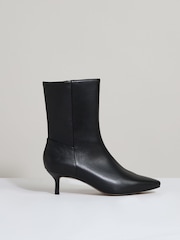 Reiss Black Millie Leather Kitten-Heel Ankle Boots - Image 1 of 5