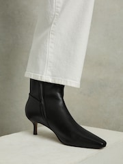 Reiss Black Millie Leather Kitten-Heel Ankle Boots - Image 2 of 5