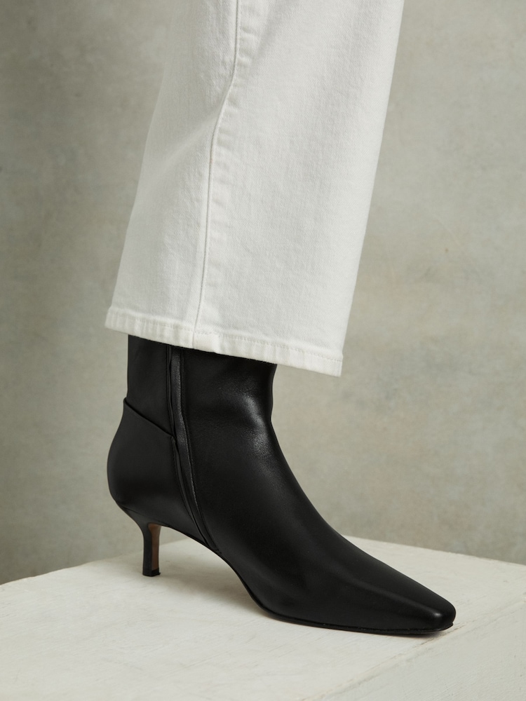 Reiss Black Millie Leather Kitten-Heel Ankle Boots - Image 2 of 5