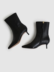 Reiss Black Millie Leather Kitten-Heel Ankle Boots - Image 3 of 5