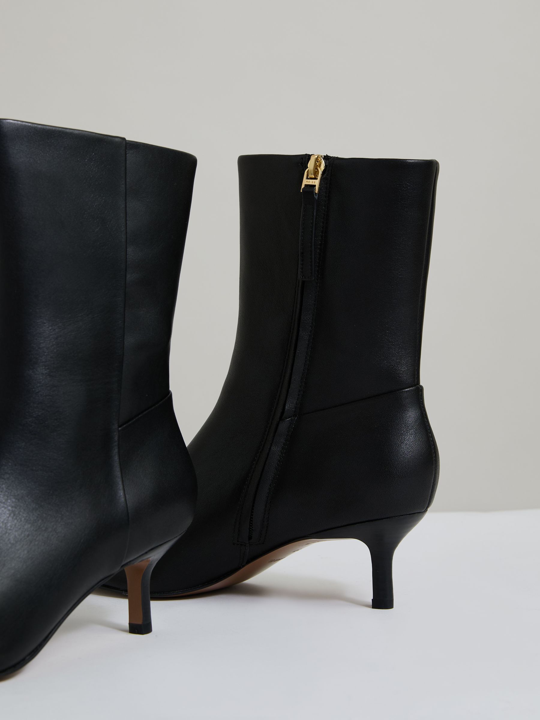 Buy Reiss Black Millie Leather Kitten Heel Ankle Boots from Next Austria