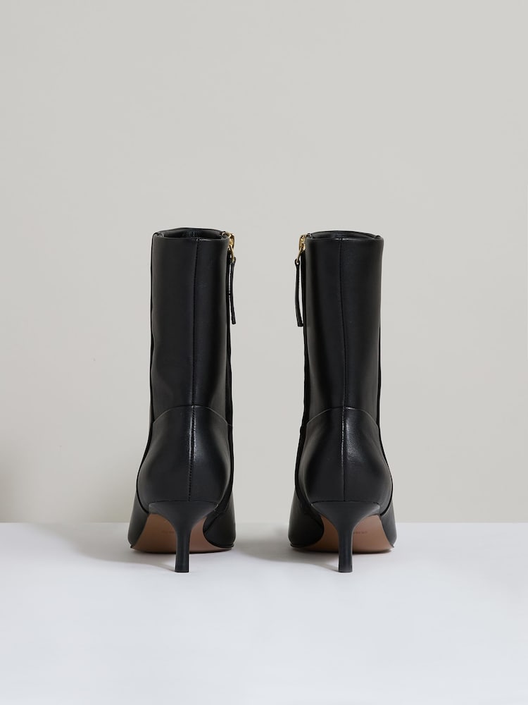 Reiss Black Millie Leather Kitten-Heel Ankle Boots - Image 5 of 5