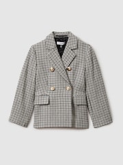 Reiss Black Charlie 13-14 yrs Checked Double Breasted Suit Blazer - Image 1 of 4
