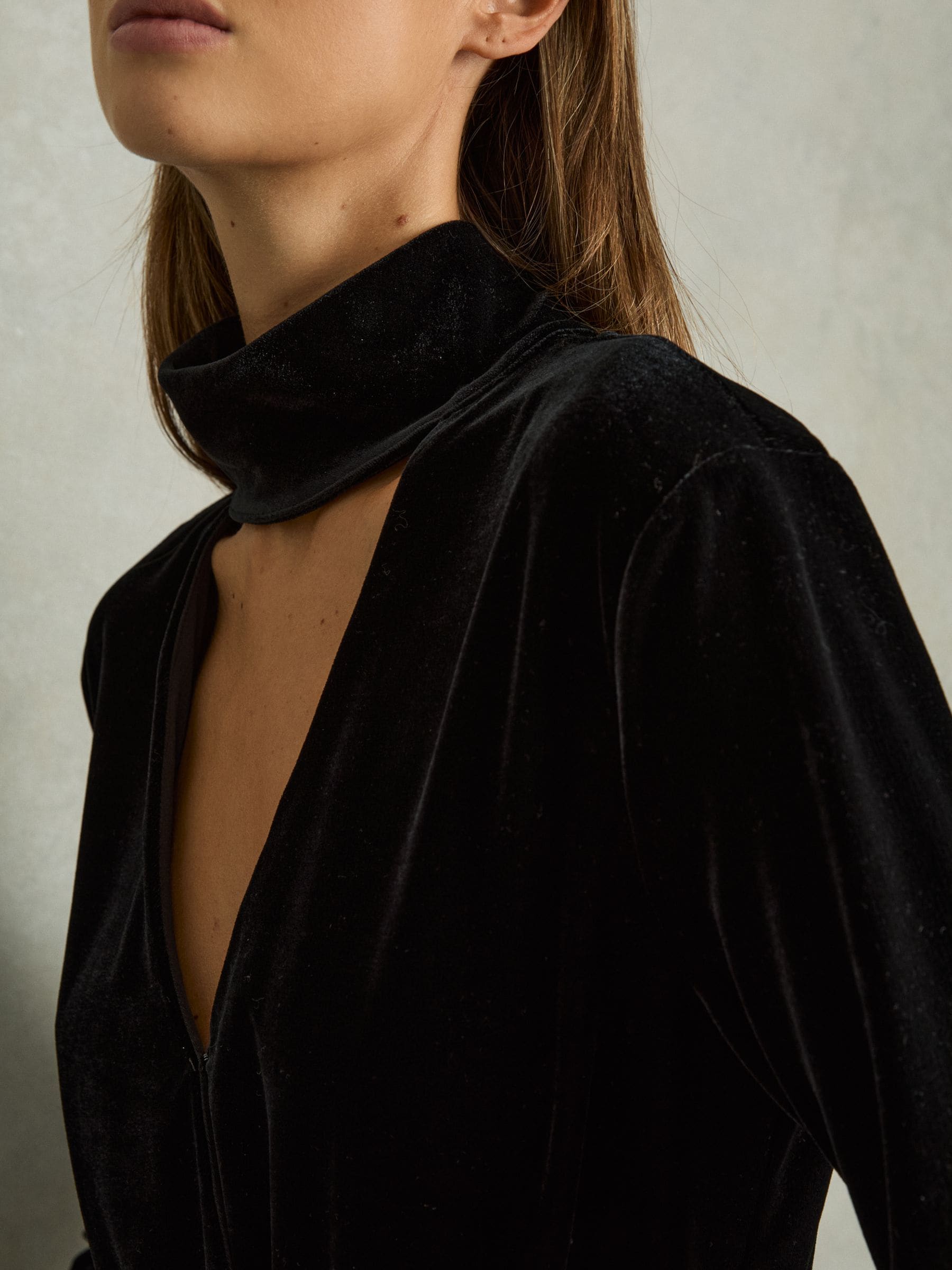 Buy Reiss Black Vera Petite Velvet Belted Wide Leg Jumpsuit