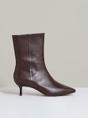 Reiss Chocolate Millie Leather Kitten-Heel Ankle Boots - Image 1 of 5