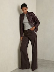 Reiss Chocolate Millie Leather Kitten-Heel Ankle Boots - Image 2 of 5