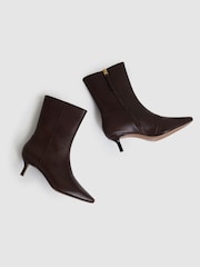 Reiss Chocolate Millie Leather Kitten-Heel Ankle Boots - Image 3 of 5