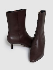 Reiss Chocolate Millie Leather Kitten-Heel Ankle Boots - Image 4 of 5