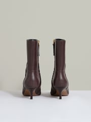 Reiss Chocolate Millie Leather Kitten-Heel Ankle Boots - Image 5 of 5