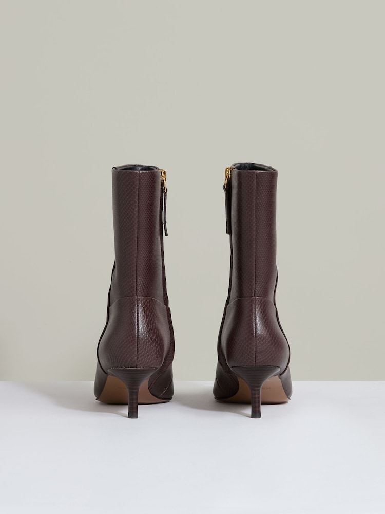 Reiss Chocolate Millie Leather Kitten-Heel Ankle Boots - Image 5 of 5