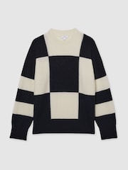 Reiss Black/White Becki Wool-Cashmere Check-Intarsia Jumper - Image 2 of 6