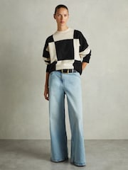 Reiss Black/White Becki Wool-Cashmere Check-Intarsia Jumper - Image 3 of 6