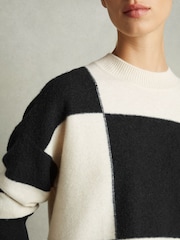 Reiss Black/White Becki Wool-Cashmere Check-Intarsia Jumper - Image 4 of 6
