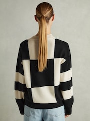 Reiss Black/White Becki Wool-Cashmere Check-Intarsia Jumper - Image 5 of 6