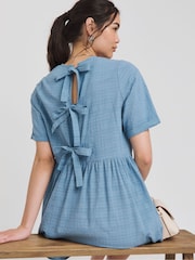 Simply Be Blue Bow Smock Dress - Image 1 of 4