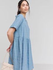 Simply Be Blue Bow Smock Dress - Image 3 of 4