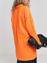 Simply Be Orange Oversized 100% Cotton Cheesecloth Pocket Shirt - Image 2 of 4