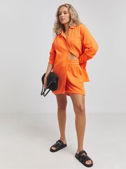 Simply Be Orange Oversized 100% Cotton Cheesecloth Pocket Shirt - Image 3 of 4
