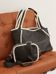 Simply Be Black Shearling Tote Bag - Image 1 of 4