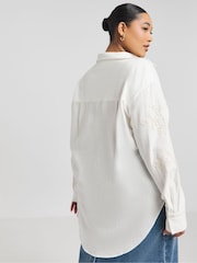 Simply Be White Embroidered Sleeve Relaxed Shirt - Image 2 of 4