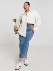 Simply Be White Embroidered Sleeve Relaxed Shirt - Image 3 of 4