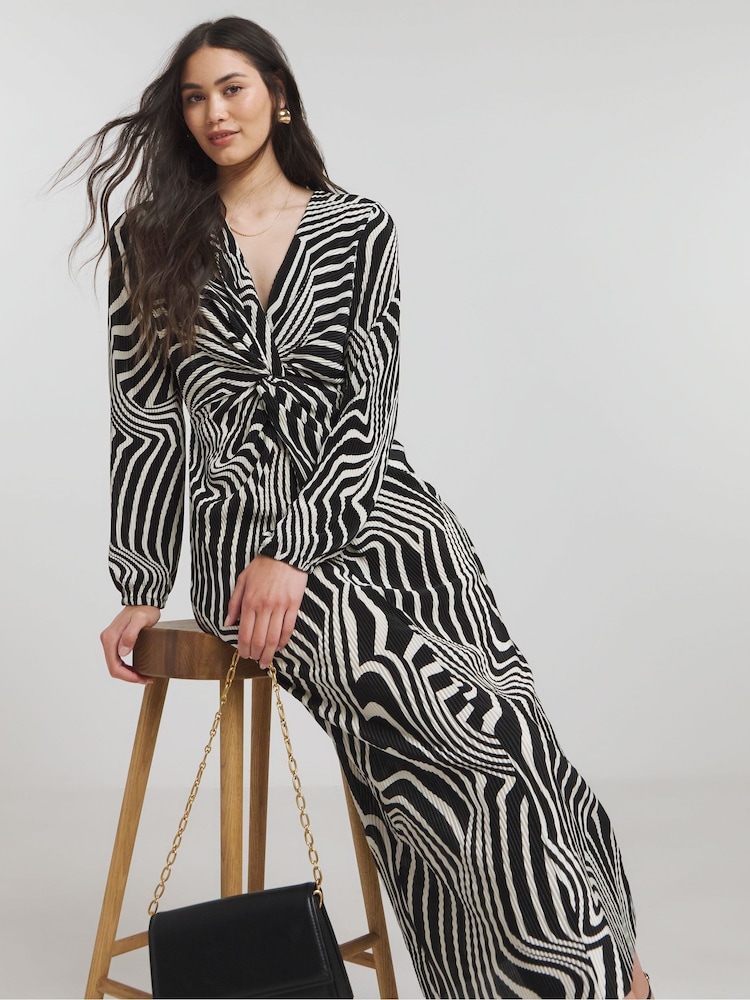 Simply Be Black Plisse Knot Front Midi Dress - Image 1 of 4