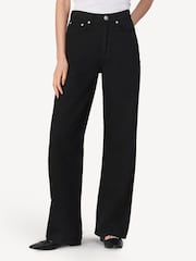 Rag & Bone Black Logan Mid Rise Featherweight Wide Leg Jeans - Image 1 of 4