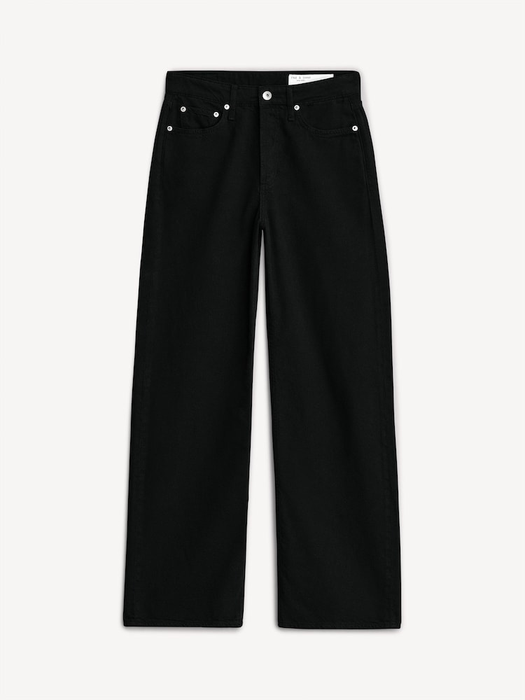 Rag & Bone Black Logan Mid Rise Featherweight Wide Leg Jeans - Image 4 of 4