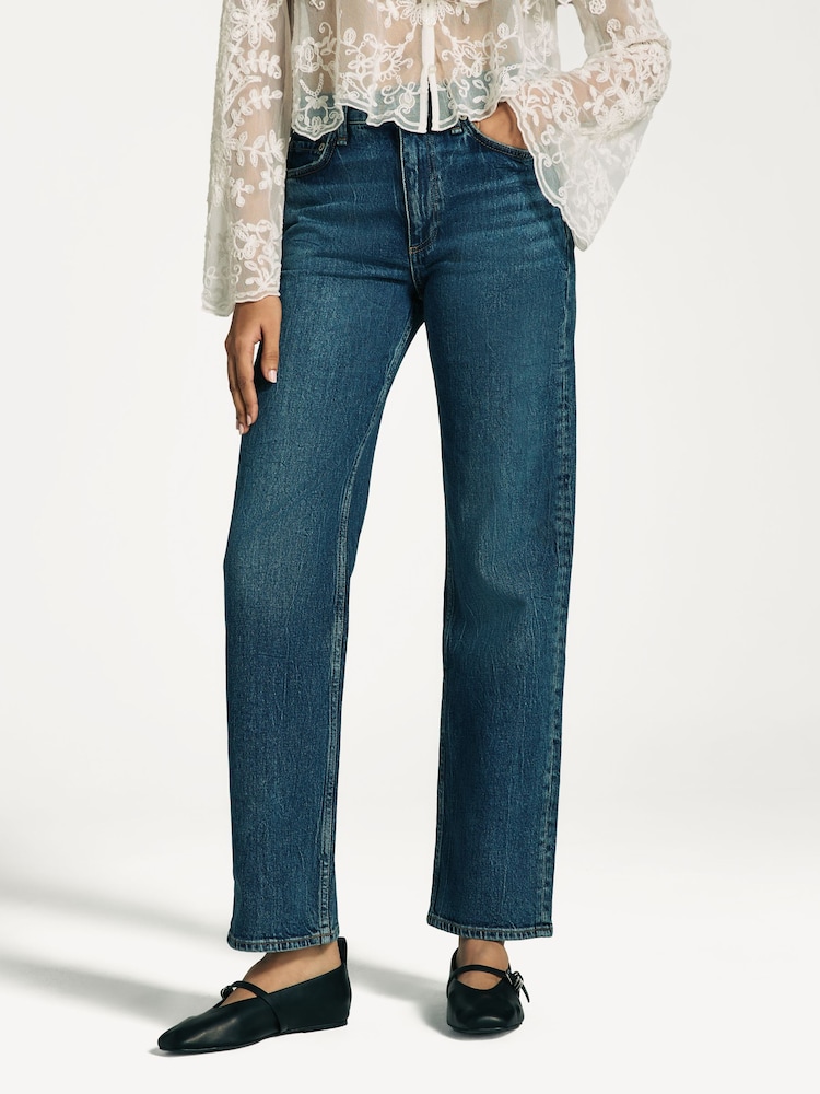 Rag & Bone Blue Harlow Mid Rise Straight Jeans - Image 2 of 6