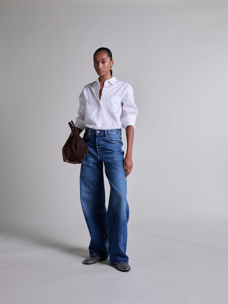 Rag & Bone Blue Logan Mid Rise Wide Leg Jeans - Image 1 of 8