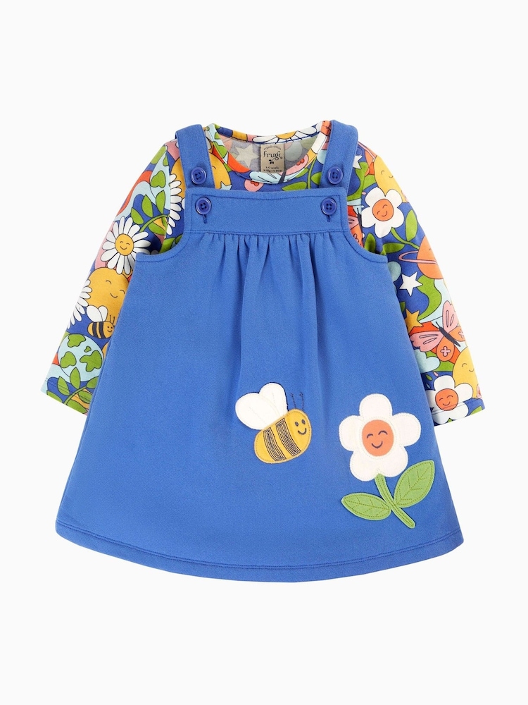 Frugi Blue All Over Print Flower Outfit Dress - Image 2 of 5