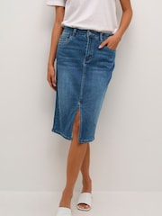 Kaffe Blue Karla Knee Length Denim Skirt - Image 1 of 6