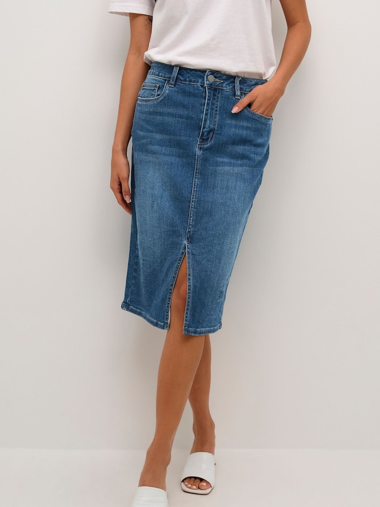 Kaffe Blue Karla Knee Length Denim Skirt - Image 1 of 6