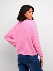 Kaffe Loose Fit KAlola V-Neck Striped Pullover Jumper - Image 2 of 6