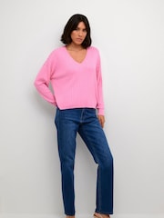 Kaffe Loose Fit KAlola V-Neck Striped Pullover Jumper - Image 3 of 6