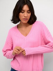 Kaffe Loose Fit KAlola V-Neck Striped Pullover Jumper - Image 4 of 6