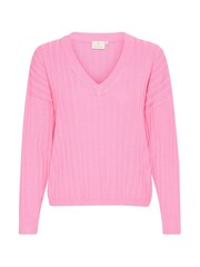 Kaffe Loose Fit KAlola V-Neck Striped Pullover Jumper - Image 5 of 6