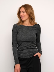 Kaffe Silver Cecilia Glitter Long Sleeve T-Shirt - Image 1 of 6
