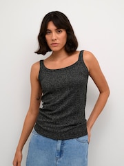 Kaffe Slim Fit Silver Cecilia Glitter Rib Tank Top - Image 1 of 6