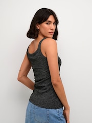 Kaffe Slim Fit Silver Cecilia Glitter Rib Tank Top - Image 2 of 6